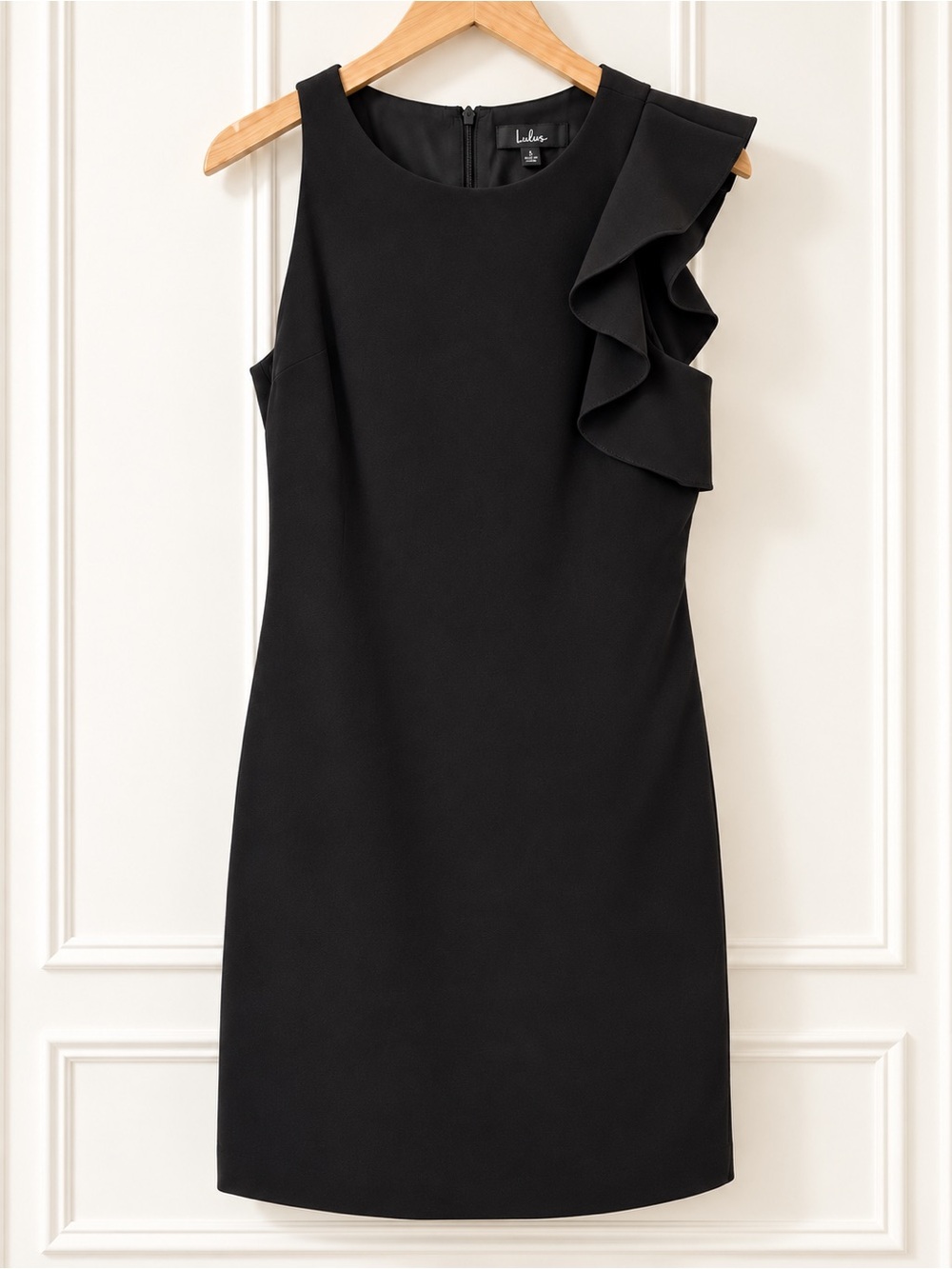 Lulus Black Ruffle Shoulder Sheath Cocktail Dress Size S